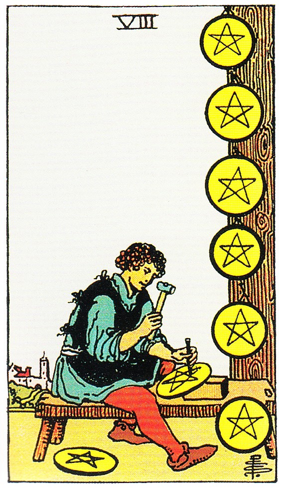 Tarot Tageskarte 8 der Münzen - © Königsfurt-Urania Verlag GmbH