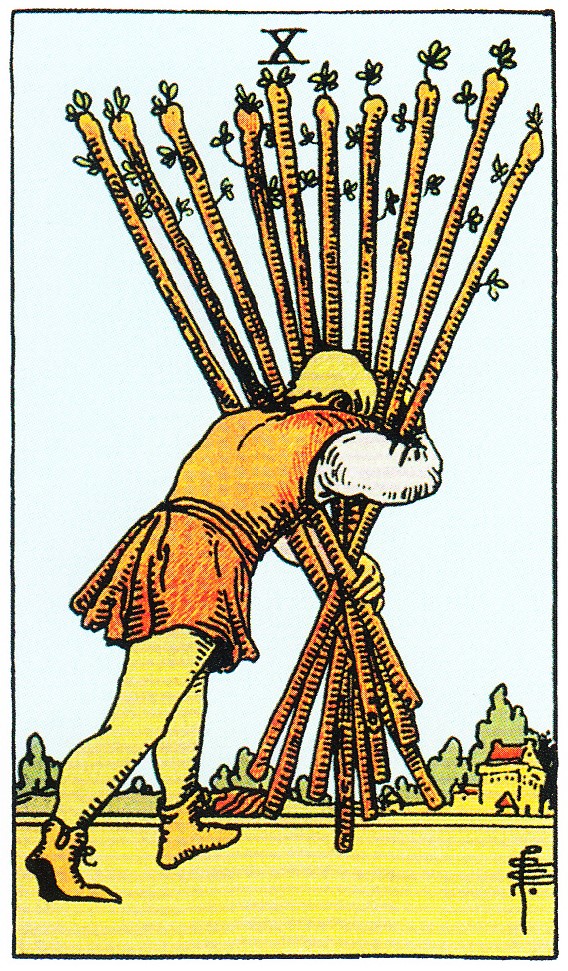 Tarot Tageskarte 10 der Stäbe