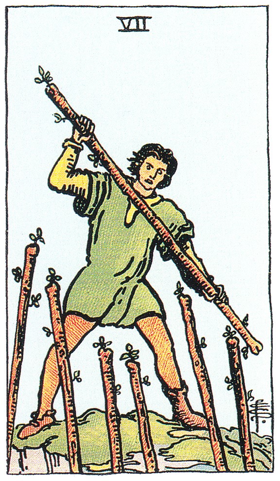 Tarot Tageskarte 7 der Stäbe